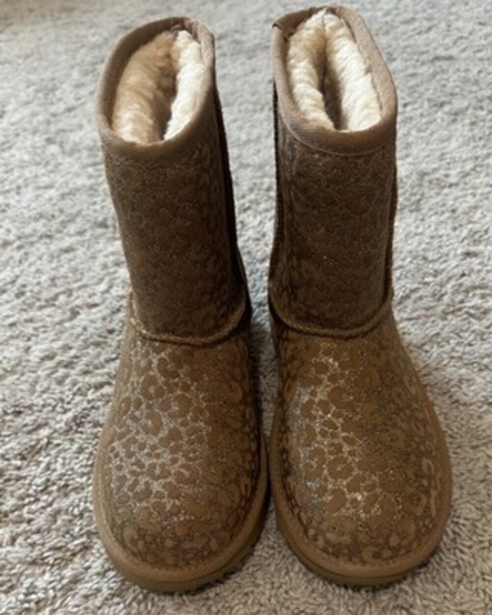 UGG Brown Gold Glitter Animal Print Mid-Calf Boot Women Pull-On Shearling 4